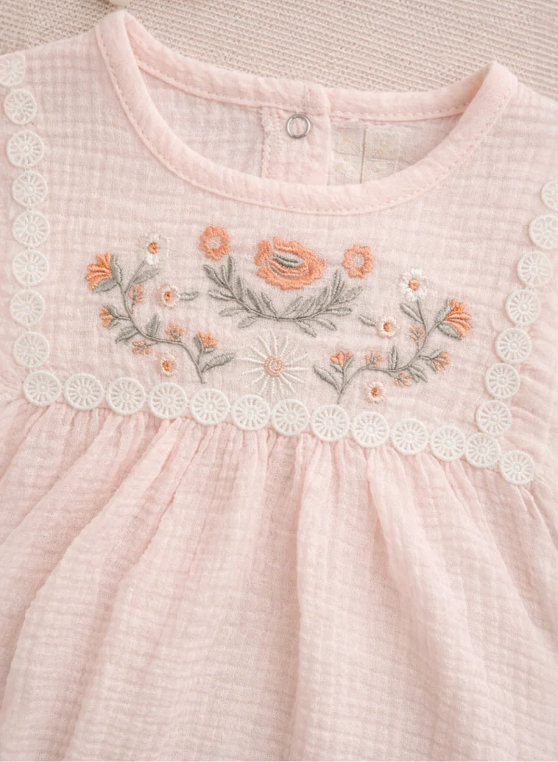 Victor And Jane  Baby Girls’ Embroidered Bodysuit 3 Pc set with Matching hairband and Glasses– (Pink) for Women | Best Price UAE